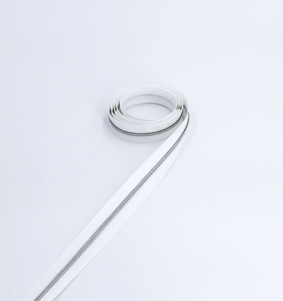 Endlosreißverschluss metallisiert schmal weiß/silber (1m)